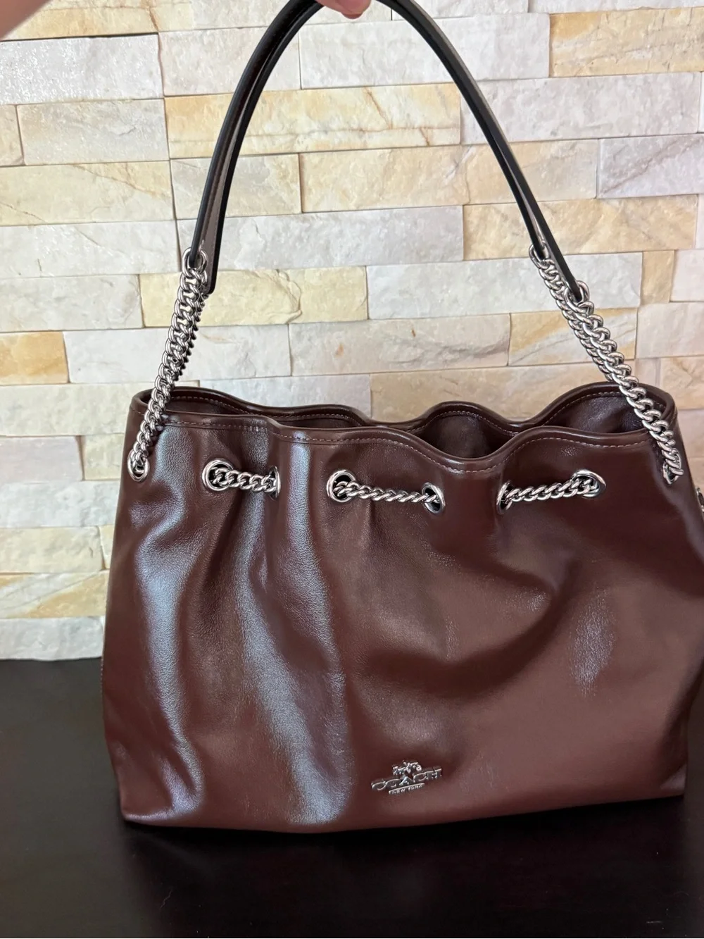 New‼️Coach Evelyn Shoulder Bag CCZ79 crinkle leather/Silver/Maple